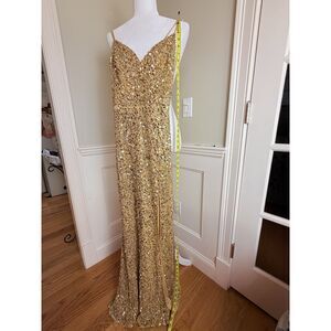 Mac Duggal Gold Sequin High Slit Formal Gown US Size 2